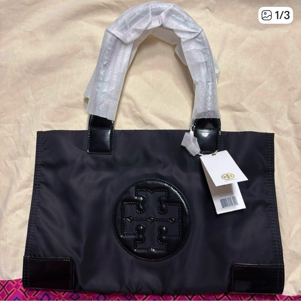 Tory Burch Small Elle Black and Beige Interior Handbag